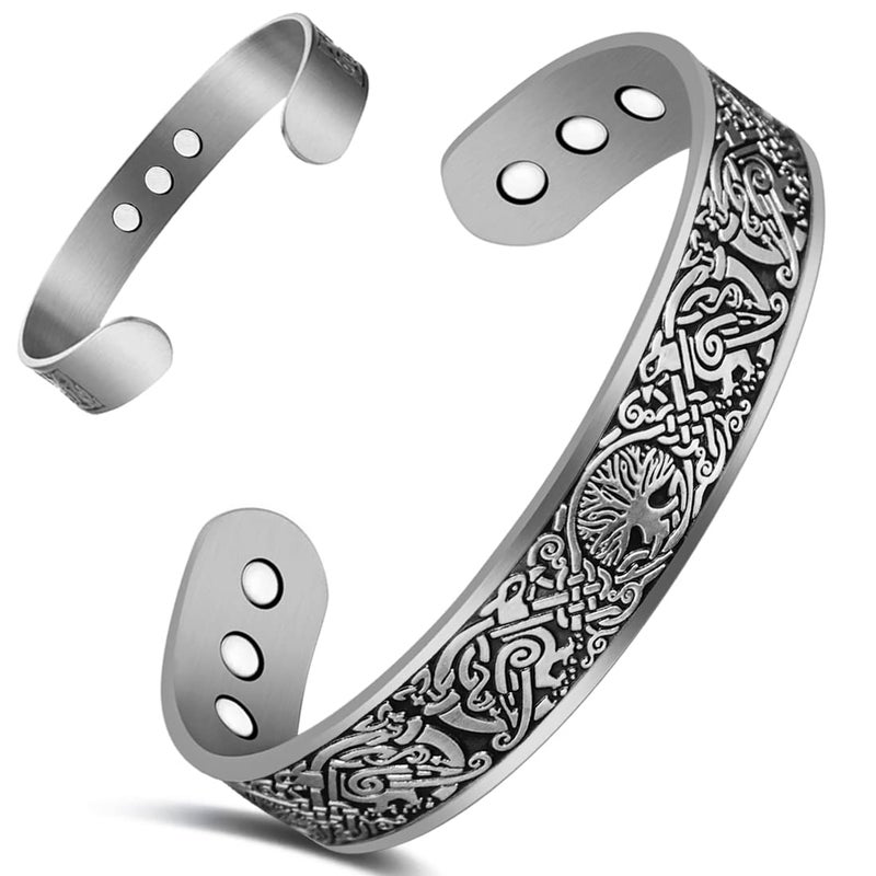 Cigmag 9X Mens Copper Bracelet Ultra Strength Magnet 99% Solid Pure Copper Magnetic Bracelets for men Adjustable Cuff Bangles with Present Box (Grey Tree of Life Raven)